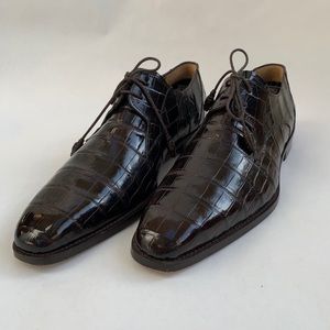 Mezlan Men's Dark Brown Crocodile-Embossed Leather Derbys